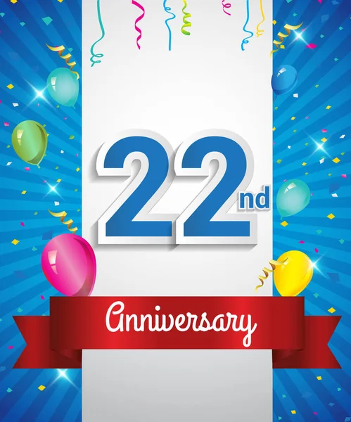 Celebrando Logotipo Aniversário 22Nd Com Confetes Balões Fita Vermelha Elementos — Vetor de Stock