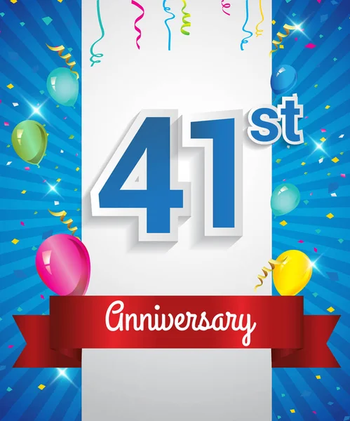 Célébration 41E Anniversaire Logo Avec Confettis Ballons Ruban Rouge Éléments — Image vectorielle
