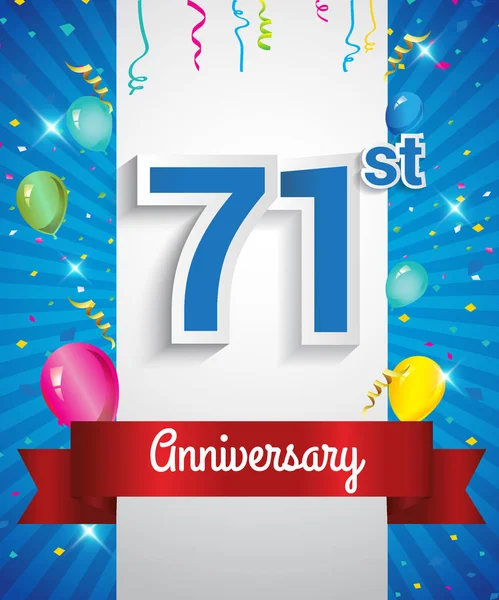 Vieren 71E Verjaardagslogo Met Confetti Ballonnen Rood Lint Kleurrijke Vector — Stockvector