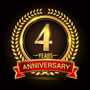 Çelenk, şerit ve altın yüzük logosu ile 4 yıl yıldönümünü kutluyor