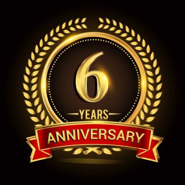 Çelenk, şerit ve altın yüzük logosu ile 6 yıl yıldönümünü kutluyor