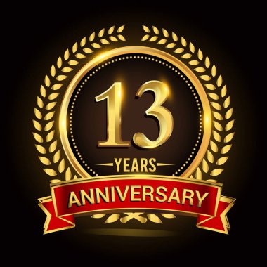 Çelenk, şerit ve altın yüzük logosu ile 13 yıl yıldönümünü kutluyor