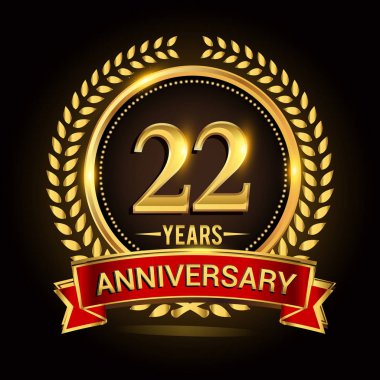 Çelenk, şerit ve altın yüzük logosu ile 22 yıl yıldönümünü kutluyor