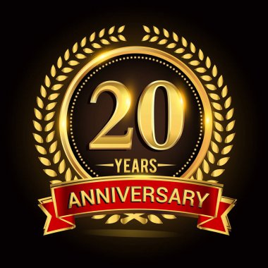 Çelenk, şerit ve altın yüzük logosu ile 20 yıl yıldönümünü kutluyor