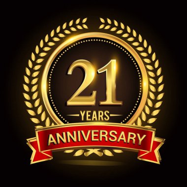 Çelenk, şerit ve altın yüzük logosu ile 21 yıl yıldönümünü kutluyor