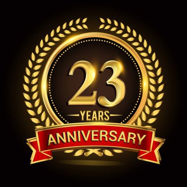 Çelenk, şerit ve altın yüzük logosu ile 23 yıl yıldönümünü kutluyor