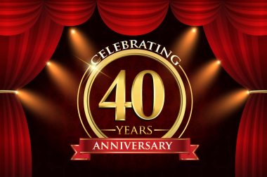 40 yıl yıldönümü kutlama kırmızı kurdele, kırmızı perde arka plan ve ışık parlaklık