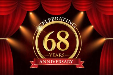 68 yıl yıldönümü kutlama kırmızı kurdele, kırmızı perde arka plan ve ışık parlaklık