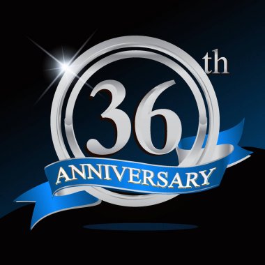 36 yıl yıldönümü logolu gümüş yüzük ve mavi kurdele, vektör tasarımı