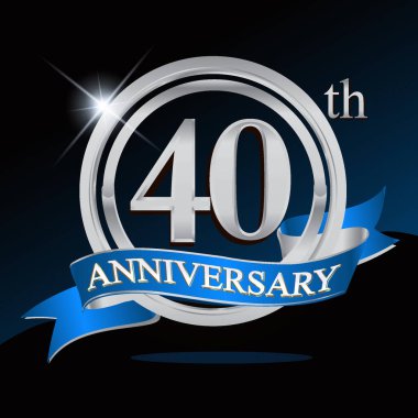 40 yıl yıldönümü logolu gümüş yüzük ve mavi kurdele, vektör tasarımı