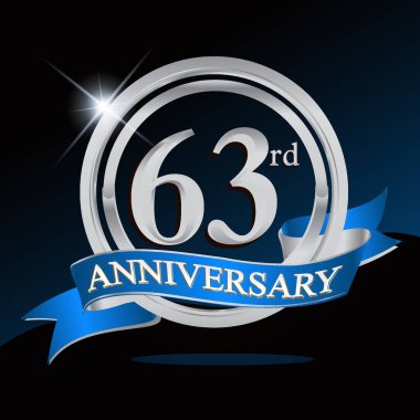 63 yıl yıldönümü logolu gümüş yüzük ve mavi kurdele, vektör tasarımı