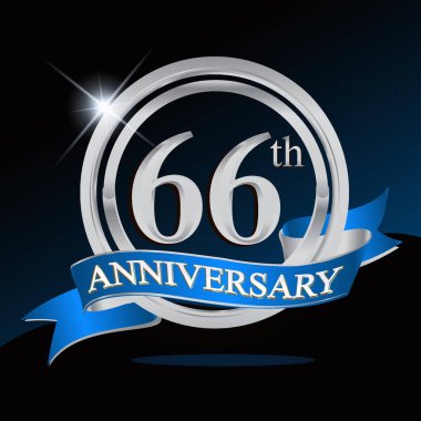 66 yıl yıldönümü logolu gümüş yüzük ve mavi kurdele, vektör tasarımı