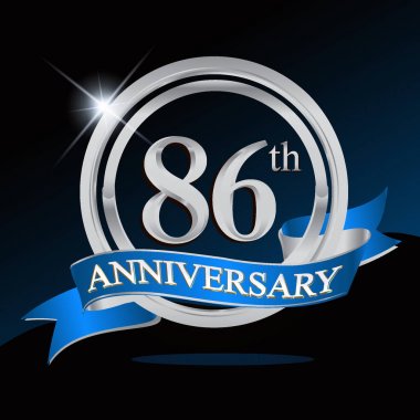 86 yıl yıldönümü logolu gümüş yüzük ve mavi kurdele, vektör tasarımı