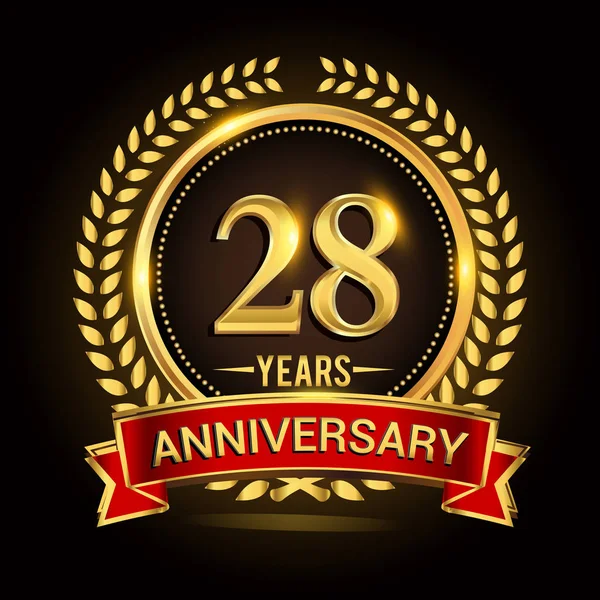 Celebrazione Dei Anni Con Ghirlanda Nastro Logo Dell Anello Oro — Vettoriale Stock
