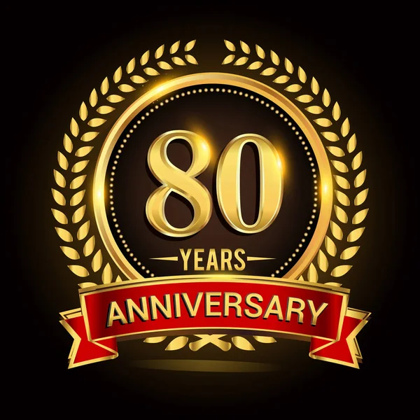 Viering Van Jaar Verjaardag Met Krans Lint Gouden Ring Logo — Stockvector