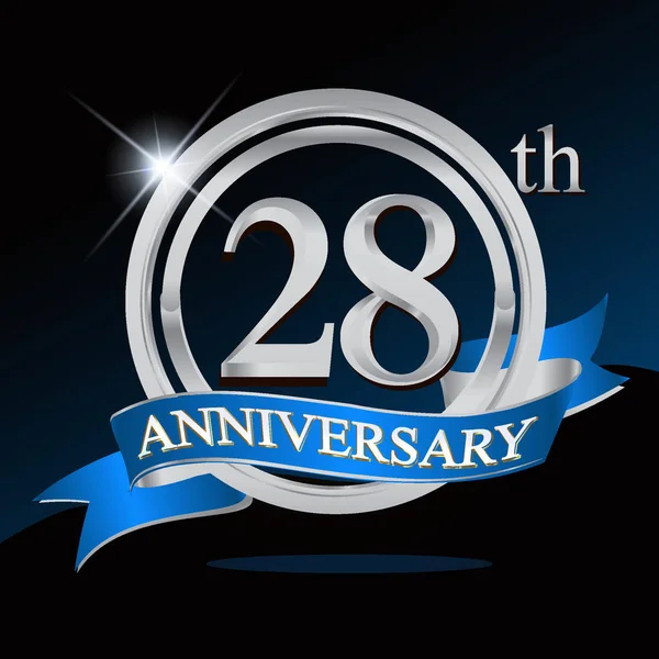 Logotipo Aniversario Años Con Anillo Plata Cinta Azul Diseño Vectorial — Archivo Imágenes Vectoriales