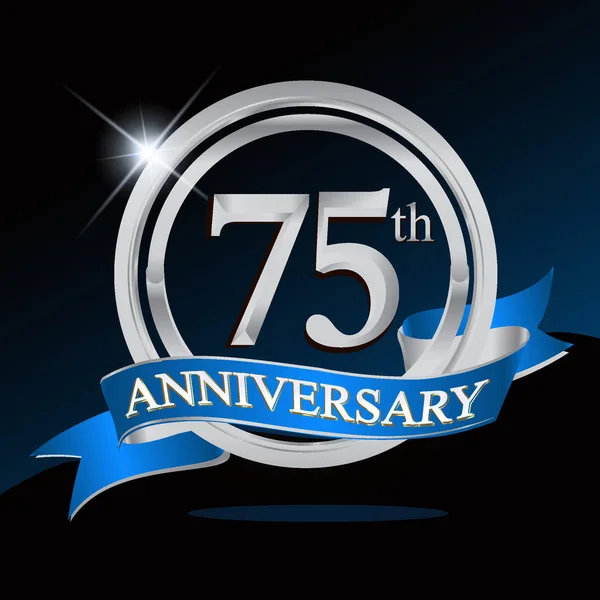 Logo Aniversario Años Con Anillo Plata Cinta Azul Diseño Vectorial — Archivo Imágenes Vectoriales