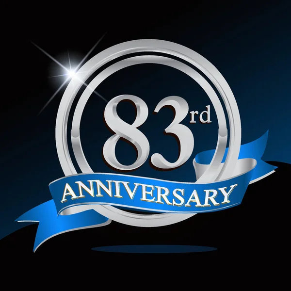 Logo Años Aniversario Con Anillo Plata Cinta Azul Diseño Vectorial — Archivo Imágenes Vectoriales