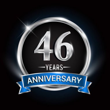 46 yıl yıldönümü logolu gümüş yüzük ve mavi kurdele, vektör tasarımı