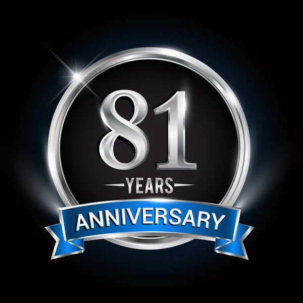 Logotipo Aniversario Años Con Anillo Plata Cinta Azul Diseño Vectorial — Archivo Imágenes Vectoriales
