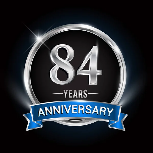 Años Logotipo Aniversario Con Anillo Plata Cinta Azul Diseño Vectorial — Archivo Imágenes Vectoriales