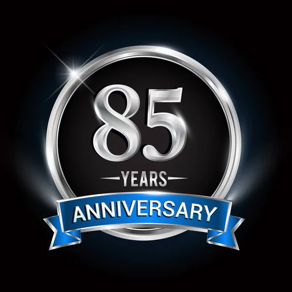 Logotipo Años Aniversario Con Anillo Plata Cinta Azul Diseño Vectorial — Archivo Imágenes Vectoriales