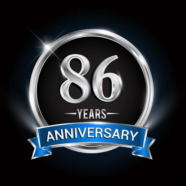 Logo Años Aniversario Con Anillo Plata Cinta Azul Diseño Vectorial — Archivo Imágenes Vectoriales