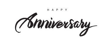 Mutlu yıldönümü yazı metin afiş, siyah renk. Beyaz arka plan üzerinde izole vektör çizim