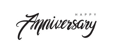 Mutlu yıldönümü yazı metin afiş, siyah renk. Beyaz arka plan üzerinde izole vektör çizim