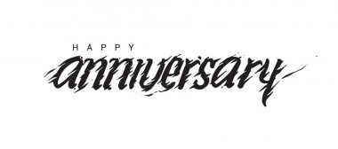 Mutlu yıldönümü yazı metin afiş, siyah renk. Beyaz arka plan üzerinde izole vektör çizim