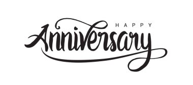 Mutlu yıldönümü yazı metin afiş, siyah renk. Beyaz arka plan üzerinde izole vektör çizim