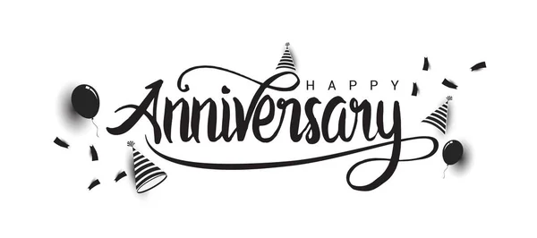 Banner Texto Letras Happy Anniversary Con Globos Navideños Velas Conos — Archivo Imágenes Vectoriales