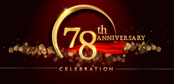 Logo 78º Aniversario Con Anillo Dorado Confeti Cinta Roja Sobre — Archivo Imágenes Vectoriales