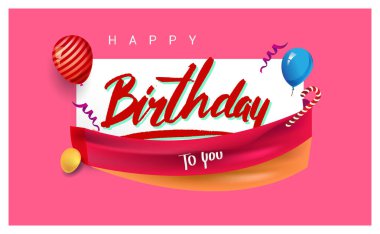 Mutlu doğum günü tipografi vektör tasarımı tebrik kartları ve afiş için. Renkli vektör çizim balonlar ile