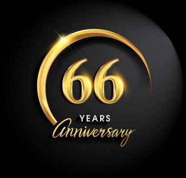 66 yıl yıldönümü kutlamaları. Yıldönümü logo halkalı ve elegance altın rengi siyah arka plan, kutlama, davetiye ve tebrik kartı için vektör tasarımı