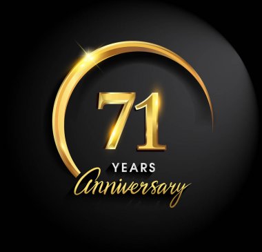 71 yıl yıldönümü kutlamaları. Yıldönümü logo halkalı ve elegance altın rengi siyah arka plan, kutlama, davetiye ve tebrik kartı için vektör tasarımı