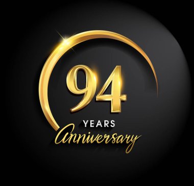 94 yıl yıldönümü kutlamaları. Yıldönümü logo halkalı ve elegance altın rengi siyah arka plan, kutlama, davetiye ve tebrik kartı için vektör tasarımı