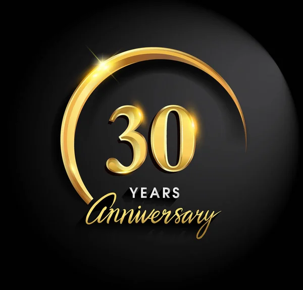 30 yıl yıldönümü kutlamaları. Yıldönümü logo halkalı ve elegance altın rengi siyah arka plan, kutlama, davetiye ve tebrik kartı için vektör tasarımı