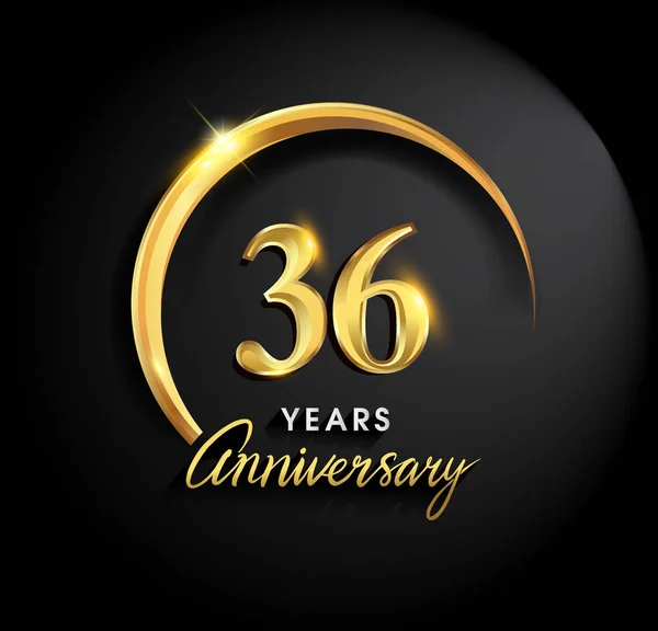 Yıl Yıldönümü Kutlamaları Yıldönümü Logo Halkalı Elegance Altın Rengi Siyah — Stok Vektör