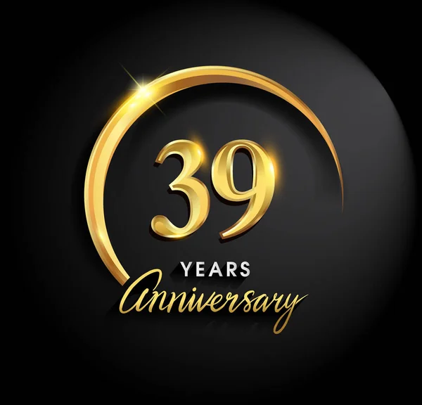 Yıl Yıldönümü Kutlamaları Yıldönümü Logo Halkalı Elegance Altın Rengi Siyah — Stok Vektör