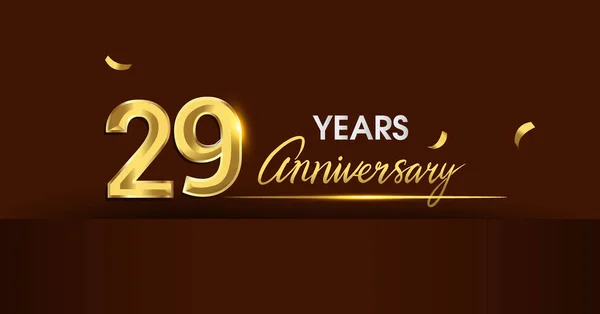 歳記念日お祝いのロゴタイプ 黄金色と暗い背景 グリーティング カード 招待状 お祝いのためベクトル設計に金の紙吹雪周年記念ロゴ — ストックベクタ