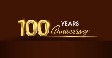 100 yıl yıldönümü kutlama logo. altın rengi ve koyu arka plan, kutlama, davetiye ve tebrik kartı için vektör tasarımı üzerinde altın konfeti yıldönümü logolu