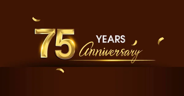 年周年記念お祝いのロゴタイプ 黄金色と暗い背景 グリーティング カード 招待状 お祝いのためベクトル設計に金の紙吹雪周年記念ロゴ — ストックベクタ