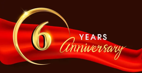 Anni Logotipo Anniversario Con Anello Oro Nastro Rosso Elegante Sfondo — Vettoriale Stock