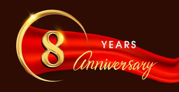 Logotipo Aniversario Años Con Anillo Oro Cinta Roja Fondo Elegante — Archivo Imágenes Vectoriales