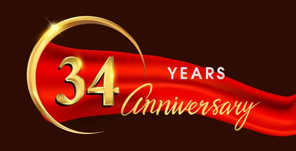 Yıl Yıldönümü Logo Ile Kırmızı Kurdele Zarif Zemin Vektör Tasarımı — Stok Vektör