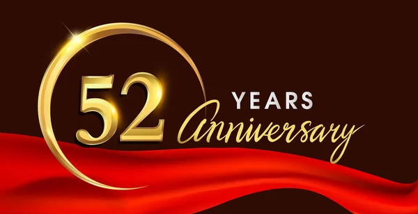 赤いリボン エレガントな背景 誕生日のお祝い グリーティング カードと招待状のためベクトル設計にゴールデン リングが 年周年記念ロゴ — ストックベクタ