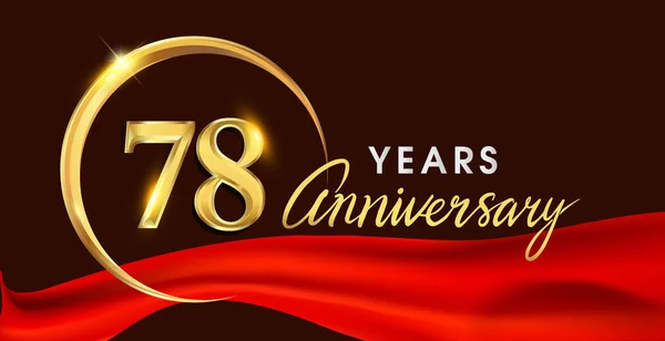 赤いリボン エレガントな背景 誕生日のお祝い グリーティング カードと招待状のためベクトル設計にゴールデン リングと 年周年記念ロゴ — ストックベクタ