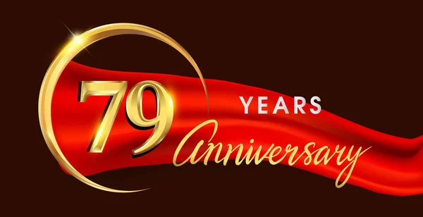 Anni Logotipo Anniversario Con Anello Oro Nastro Rosso Elegante Sfondo — Vettoriale Stock