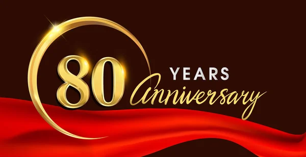 赤いリボン エレガントな背景 誕生日のお祝い グリーティング カードと招待状のベクター デザインの黄金のリングが付いて 年周年記念ロゴ — ストックベクタ